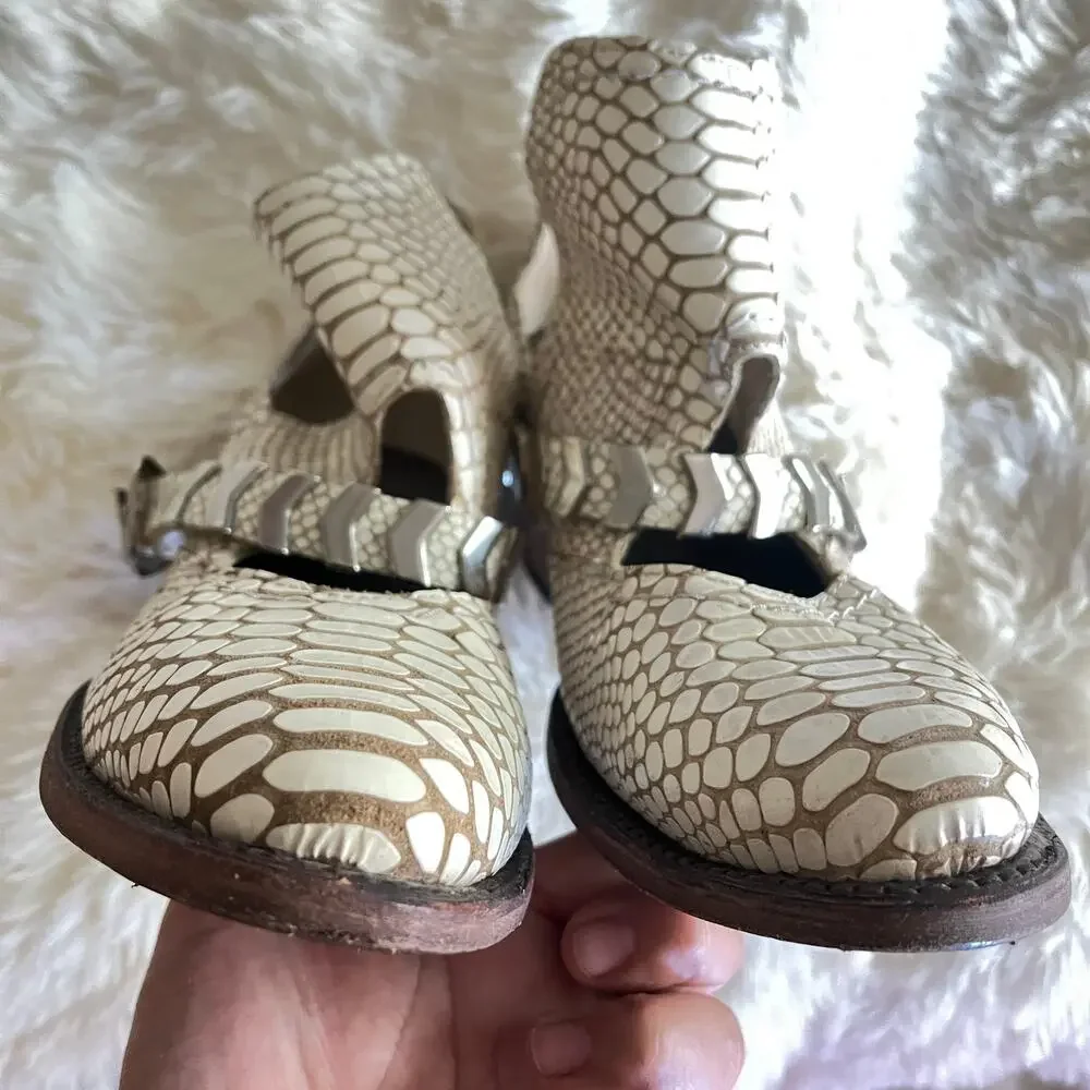 Freebird By Steven Blade White Snake Embossed leather booties